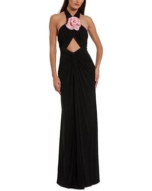 Mac Duggal Jersey Crossover Halter Neck Gown With 3D Flower - Black