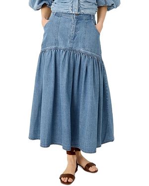 Marie Oliver Sophie Cotton A Line Midi Skirt - Blue
