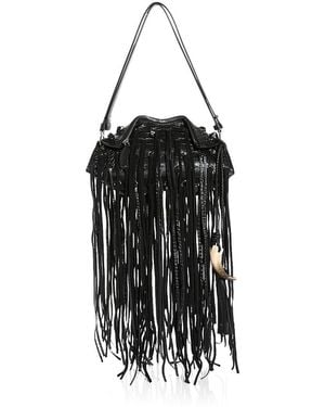 McQueen Manta Fringe Leather Clutch - Black