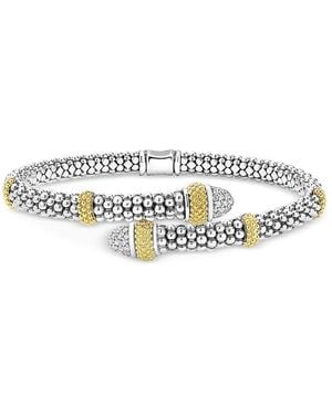 Lagos 18K & Sterling Caviar Lux Diamond Bypass Bangle Bracelet - White