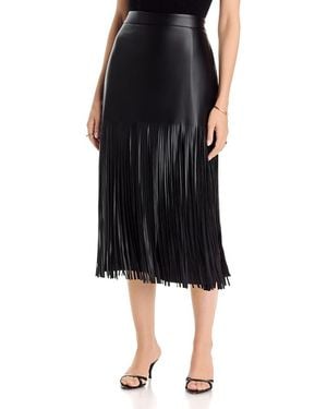 Tahari The Kaia Faux Leather Fringe Skirt - Black