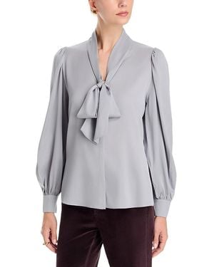 Kobi Halperin Selena Tie Neck Silk-Blend Blouse - Gray