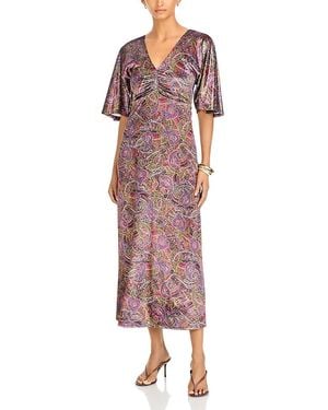 Johnny Was Darbia Printed Ruched Tea Length Dress - Red