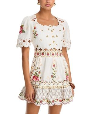 farm rio lace nature mini dress FARM Rio Lace Nature Short Sleeve Mini Dress in Natural