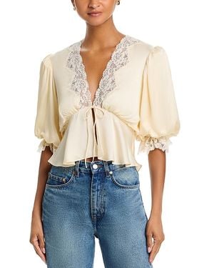 Rumored V Neck Lace Trim Top - Blue