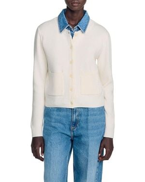 Sandro Miky Layered Look Denim Collar Cardigan - Blue