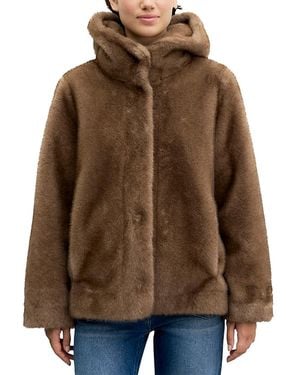 Gerard Darel Agate Hooded Faux Fur Coat - Brown