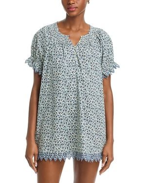 The Great The Smocked Eyelet Mini Dress - Blue