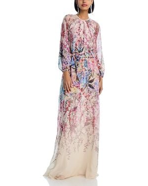 Teri Jon Chiffon Floral Print A Line Dress - Multicolor