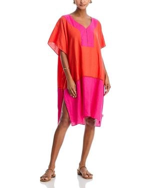Echo Colorblocked Siesta Caftan Swim Cover-Up - Red