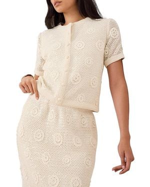 Mint Velvet Cotton Sequin Floral Crochet Top - Natural