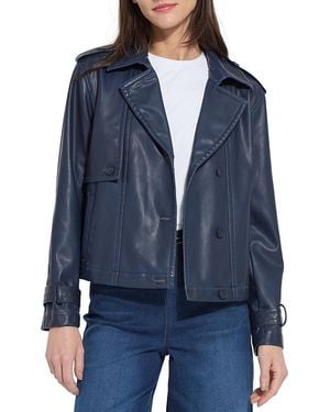 Lyssé Evonne Faux Leather Cropped Trench Coat - Blue