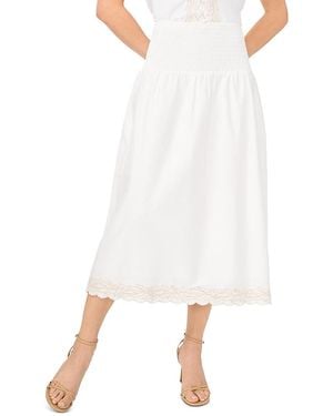 Cece Smocked Waist Embroidered Midi Skirt - White