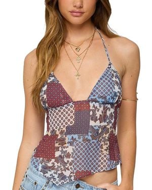 Edikted Mixed Patchwork Backless Halter Top - Purple