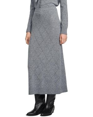 Sandro Coralyna Wool Blend Pointelle Knit Skirt - Gray