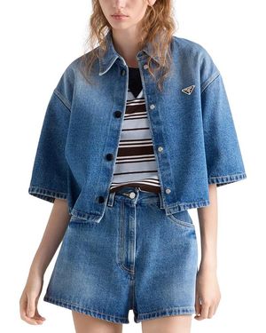 Prada Cropped Denim Shirt Jacket - Blue