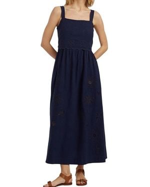 Chinti & Parker Sienna Linen-Blend Broderie Summer Dress - Blue