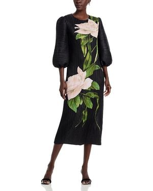 Nancy Yang Floral Print Crinkle Dress - Black