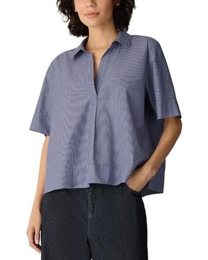 Eileen Fisher Classic Collar Short Sleeve Top - Blue