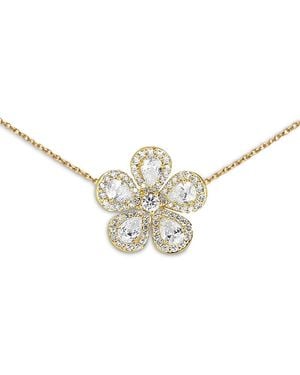 Piranesi 18K Classic Flower Diamond Pear & Round Three Station Necklace, 16-18 - Metallic