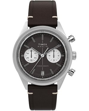 Timex Marlin Jet Quartz Chronograph Leather Strap Watch, 40Mm - Gray