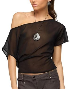 Edikted Noria Sheer Chiffon Off Shoulder Top - Black