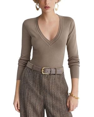 Reiss Evangeline V Neck Silk Blend Top - Gray