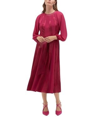 Hobbs Petites Loren Jacquard Belted Midi Dress - Red