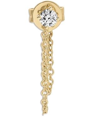 EF Collection 14K Diamond Chain Single Stud Earring, 0.1 Tcw - Metallic