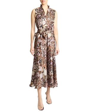 Santorelli Nirva Sleeveless Ruffle-Neck Midi Dress - Brown