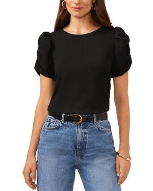 Vince Camuto Crewneck Gathered Sleeve Top - Black