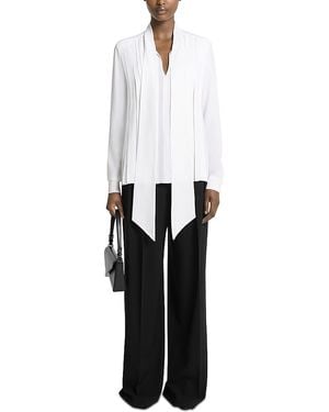 Michael Kors Kobi Halperin Silk Tie Neck Pleated Blouse - White
