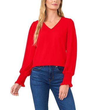 Cece V Neck Smocked Cuff Blouse - Red