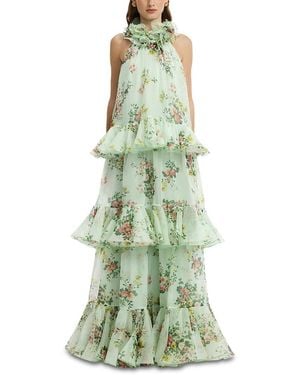 LEO LIN Thalia Printed Silk Tiered Maxi Dress - Green