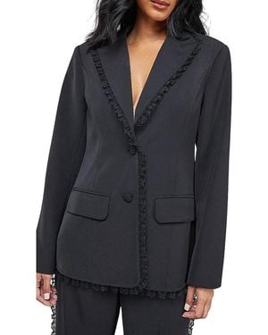 Warehouse Oversized Lace Frill Trim Blazer - Black