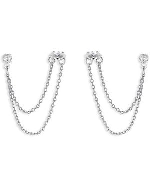 Ettika Chain & Crystal Double Piercing Earrings - White