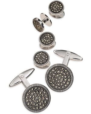 Jan Leslie Round Sterling & Marcasite Stud & Cufflink Set - White