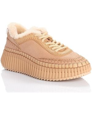 Chloé Nama Shearling Platform Sneakers - Brown