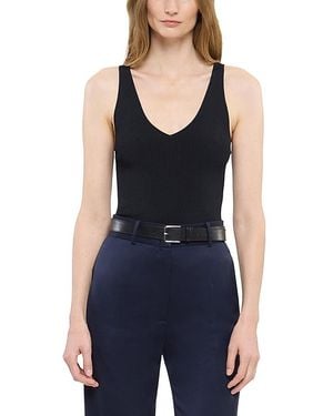 Another Tomorrow Deep V Tank Knit - Blue