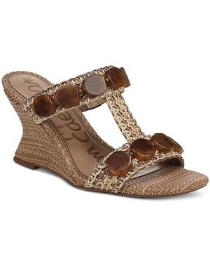 Sam Edelman Dante Stone Embellished Wedge Sandals - Brown