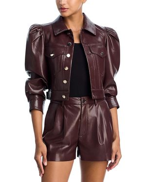 Alice + Olivia Lana Vegan Leather Puff-Shoulder Jacket - Brown