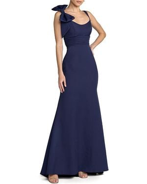 Mac Duggal Crepe Sleeveless Scoop Neck Gown With Bow - Blue