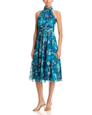 Eliza J Halter Mock Neck Fit And Flare Dress - Blue