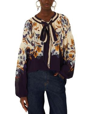 FARM Rio Printed Tie Neck Top - Blue