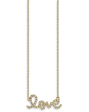 Sydney Evan 14K Diamond Love Script Pendant Necklace, 18 - White