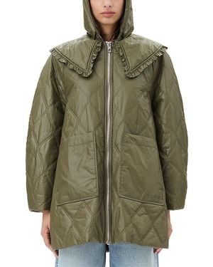 Ganni Shiny Quilted Midi Jacket - Green