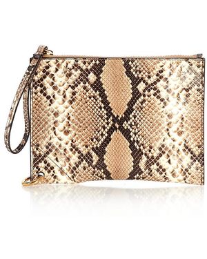 Chloé Spin Embossed Leather Zip Pouch - Natural