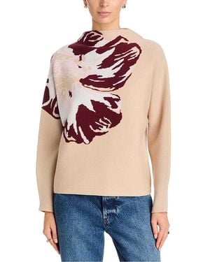 Tahari Floral Jacquard Funnel Neck Sweater - Blue