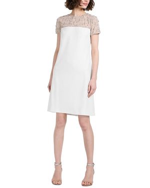 EMILY SHALANT Crystal Illusion Stretch Crepe Mini Dress - White
