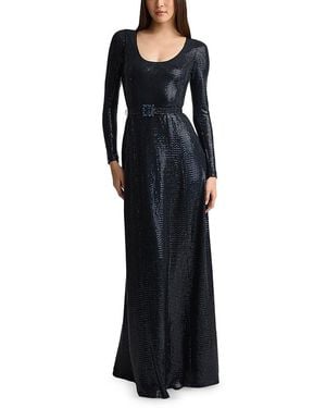 St. John Belted Deep Scoop Neck Metallic Gown - Black